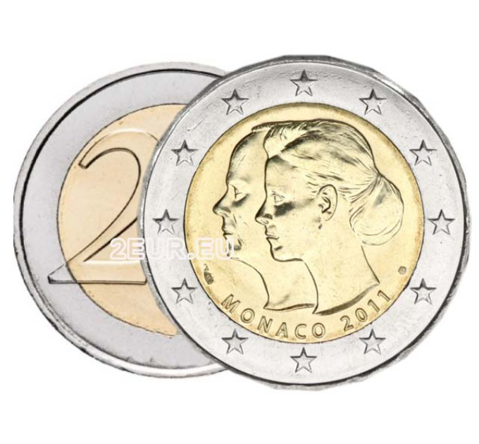 Monaco 2 euro UNC 2011 – Prints Albert II ja Charlene'i pulmad