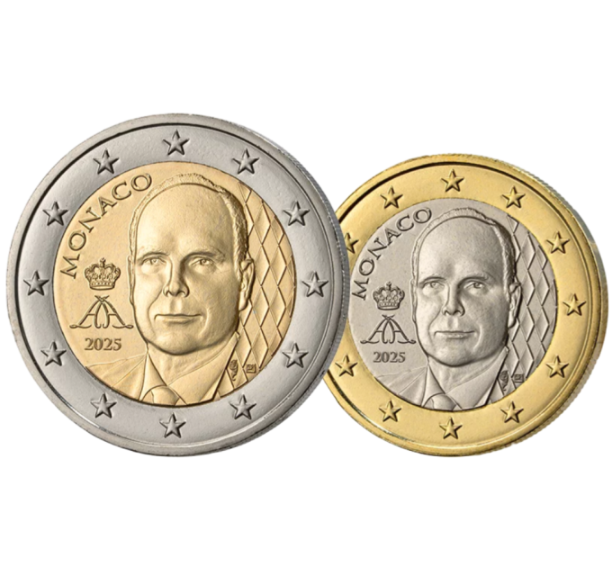 Monaco 1 ja 2 eurot UNC 2025 – prints Albert II