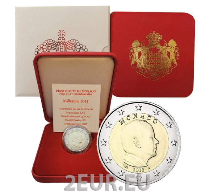Monaco 2 eurot BU 2018 – prints Albert II