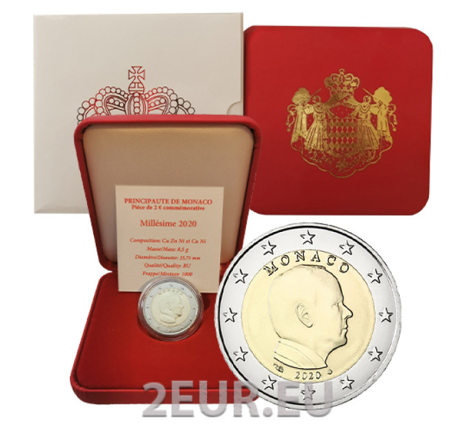Monaco 2 eurot BU 2020 – prints Albert II