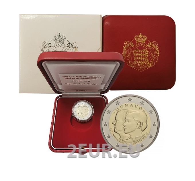 Monaco 2 eurot PROOF 2021 – Prints Albert II ja printsess Charlène'i 10. pulma-aastapäev