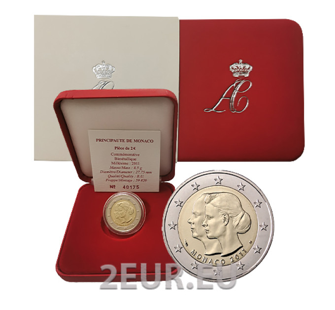 Monaco 2 eurot BU 2011 - Prints Albert II ja Charlene'i pulmad