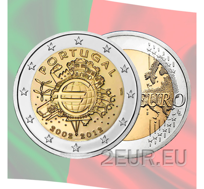 Portugal 2 eurot UNC 2012 – 10 aastat euro sularaha