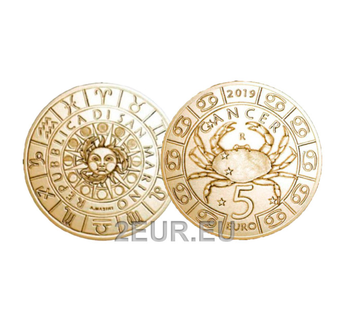San Marino 5 euro UNC 2019 - "Zodiac Signs - Cancer"