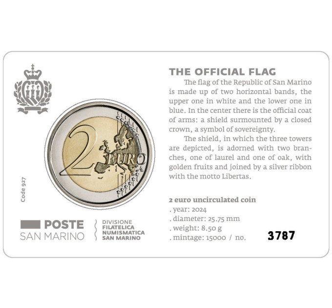 San Marino 2 EURO BU 2024 - San Marino Vabariigi lipp