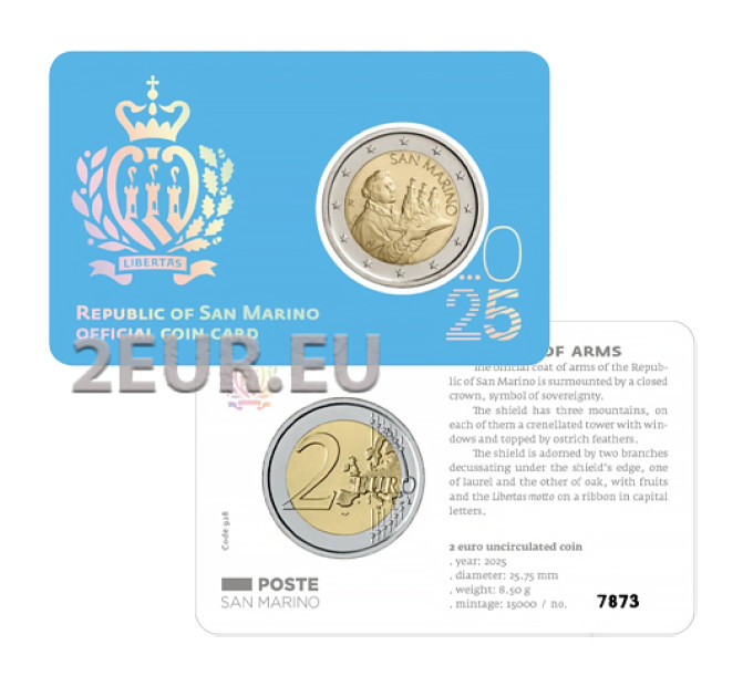 San Marino 2 EURO BU 2025 - San Marino Vabariigi vapp