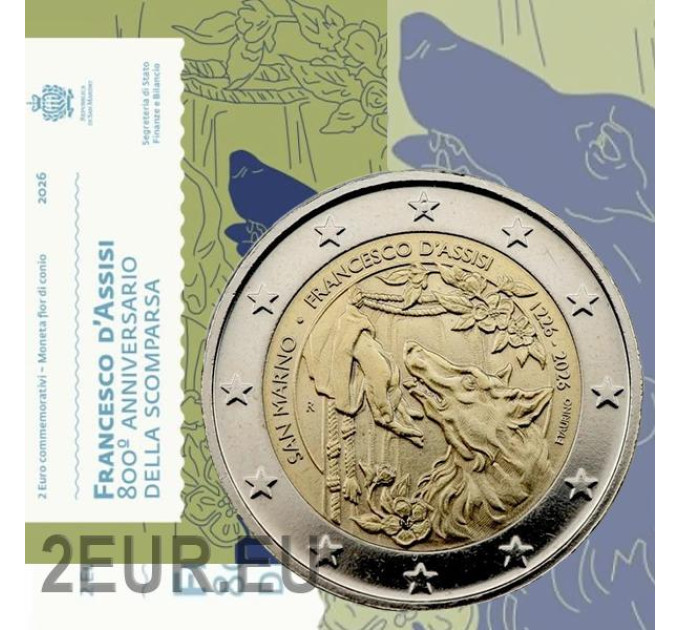 Сан-Марино 2 евро BU 2026 - 800-летие со дня смерти Франциска Ассизского