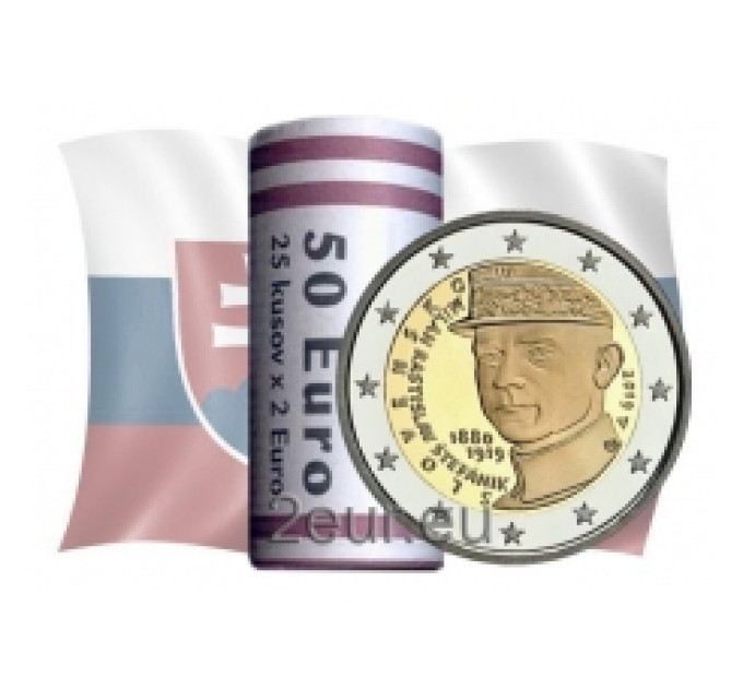 Slovakkia 2 eurot UNC rulli 2019 – Milan Rostislav Stefaniku 100. surma-aastapäev