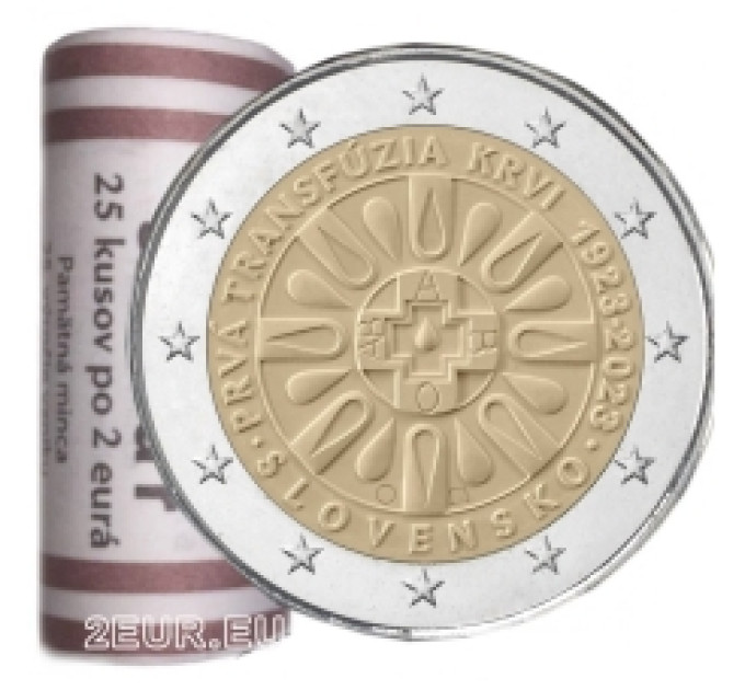 Slovakkia 2 eurot UNC rulli 2023 – 100 aastat esimesest vereülekandest Slovakkias