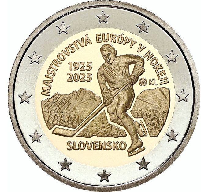 Slovakkia 2 eurot UNC rulli 2025 – 100 aastat esimestest jäähoki Euroopa meistrivõistlustest