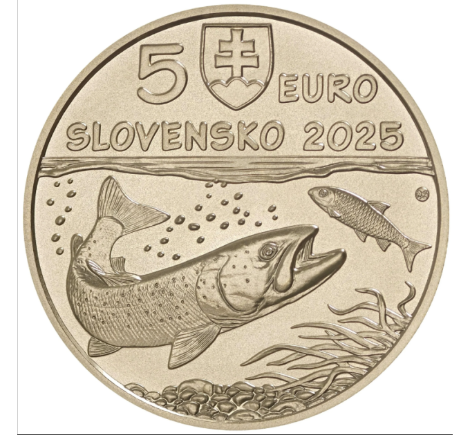 Slovakkia 5 eurot UNC 2025 – Slovakkia loomastik ja taimestik – Doonau lõhe