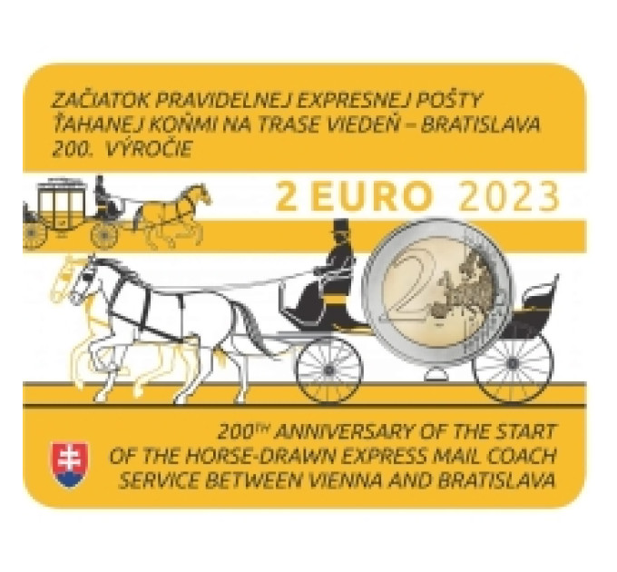 Slovakkia 2 eurot BU 2023 – 200 aastat hobuposti avamisest liinil Viin-Bratislava
