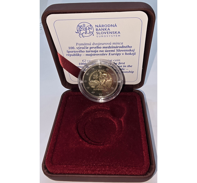 Slovakkia 2 Euro proof 2025 – 100 aastat esimestest jäähoki Euroopa meistrivõistlustest