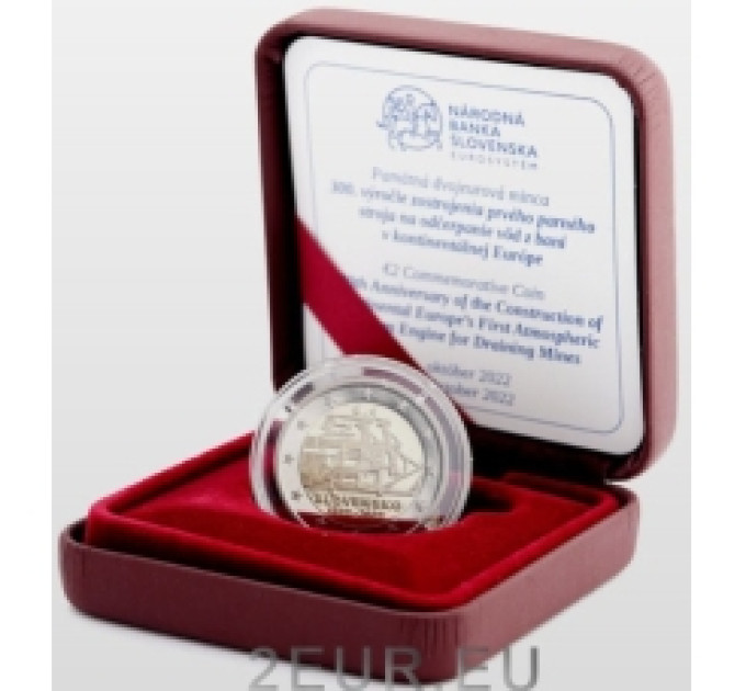  Slovakkia 2 Euro proof 2022 – 300. aastapäev Mandri-Euroopa esimese kuivenduskaevanduste jaoks mõeldud atmosfäärilise aurumootori ehitamisest