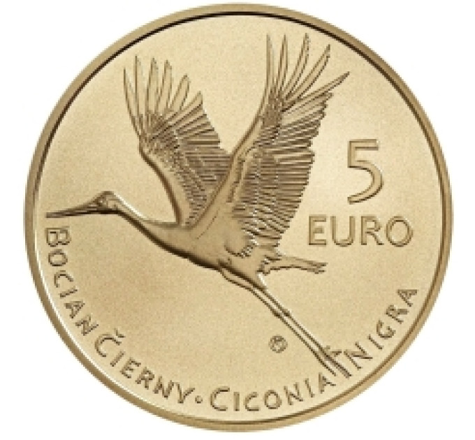 Slovakkia 5 eurot UNC 2023 – Slovakkia loomastik ja taimestik – Must-toonekurg