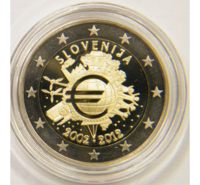 Sloveenia 2 eurot proof 2012 – 10 aastat euro sularaha