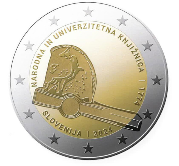 Sloveenia 2 eurot proof 2024 – Rahvus- ja ülikooliraamatukogu 250. aastapäev