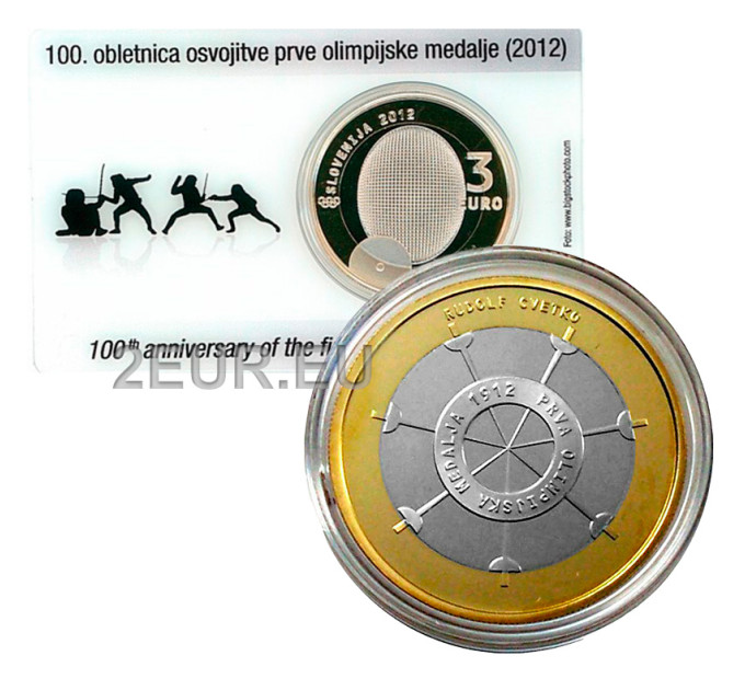 Sloveenia 3 eurot proof 2012 – 100 aastat esimese olümpiamedalist  