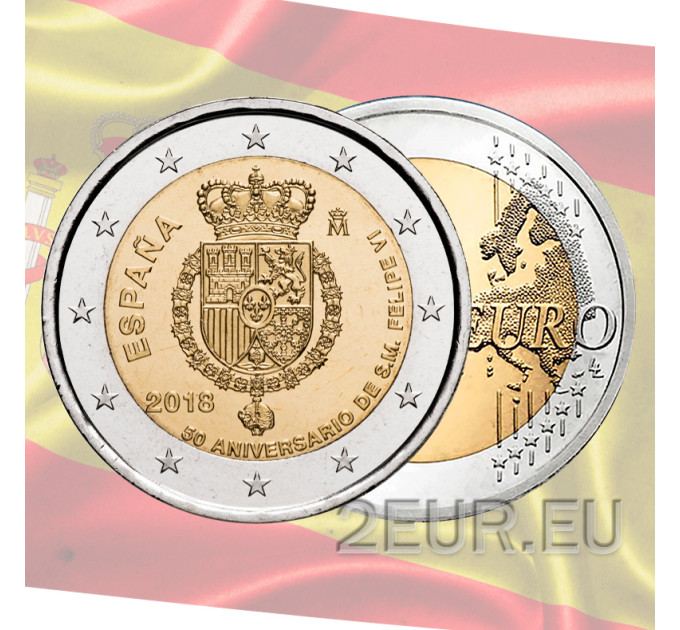 Hispaania 2 eurot UNC 2018 – Hispaania Felipe VI 50. sünniaastapäev