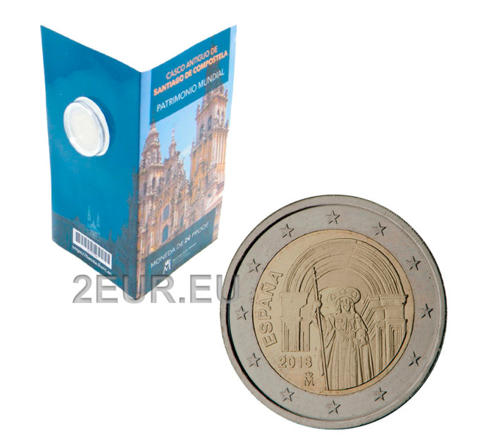 Hispaania 2 eurot proof 2018 – Santiago de Compostela vanalinn