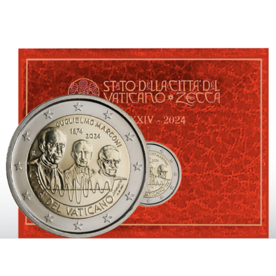 Vatikan 2 eurot BU 2024 – Guglielmo Marconi 150. sünniaastapäev Vatikan 2 eurot BU 2024 – Guglielmo Marconi 150. sünniaastapäev