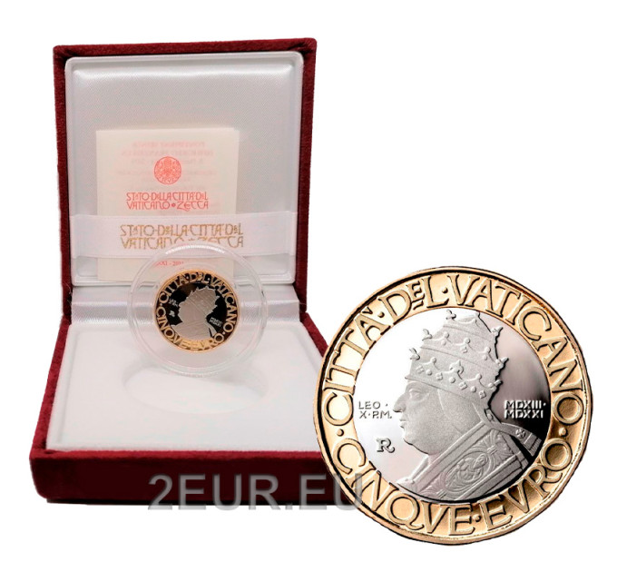 Vatikani 5 euro proof 2021 – paavst Leo X 500. surma-aastapäev
