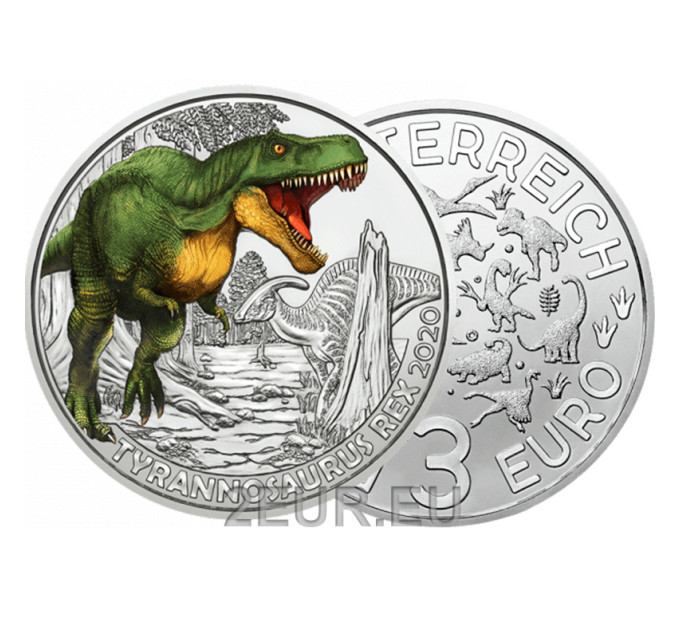 Austria 3-eurone münt 2020-4 – Tyrannosaur rex
