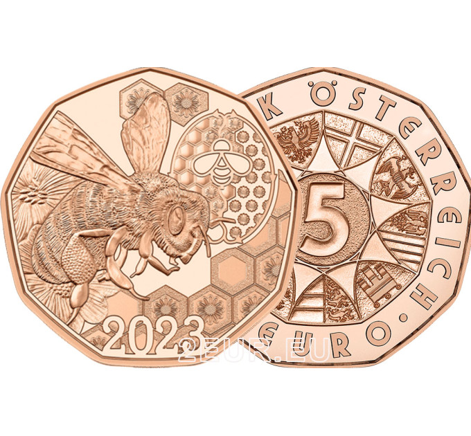 Austria 5-eurone münt 2023 – Waggle Dance – mesilased