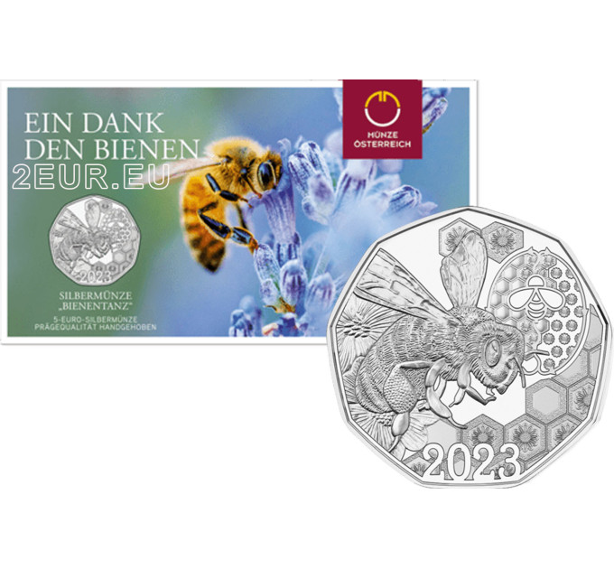 Austria 5-eurone Hõbemünt 2023 - Waggle Dance – mesilased 