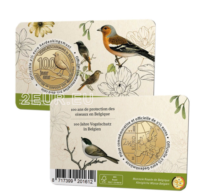 Belgia 2,5 euro BU 2022 – 100 aastat linnukaitset Belgias - NL