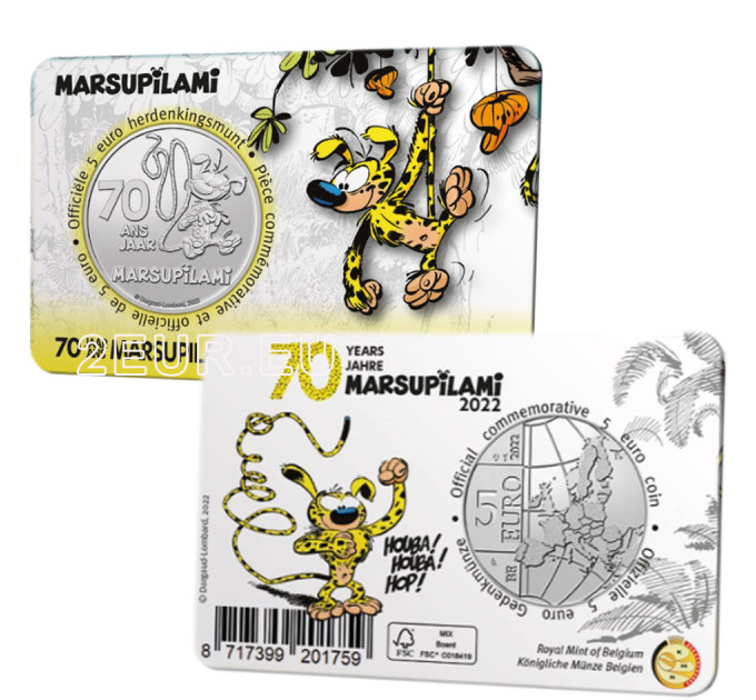 Belgia 5 euro BU 2022 – 70 aastat Marsupilami - reljeefi