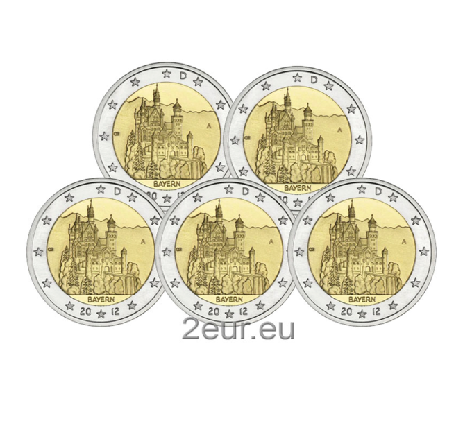 Saksamaa 2 eurot UNC 2012 – Baieri – Neuschwansteini loss – ADFGJ