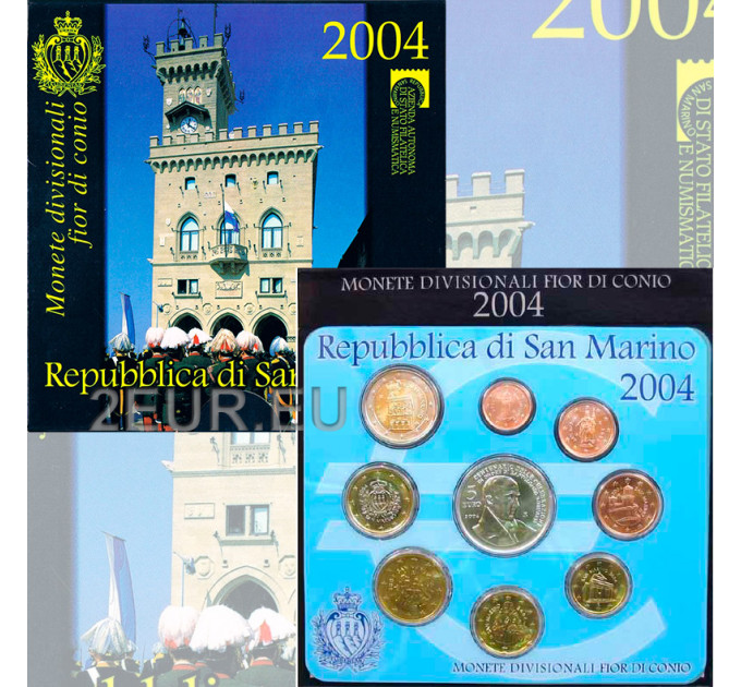 San Marino Euro komplekt BU + 5 euro hõbemünt 2004
