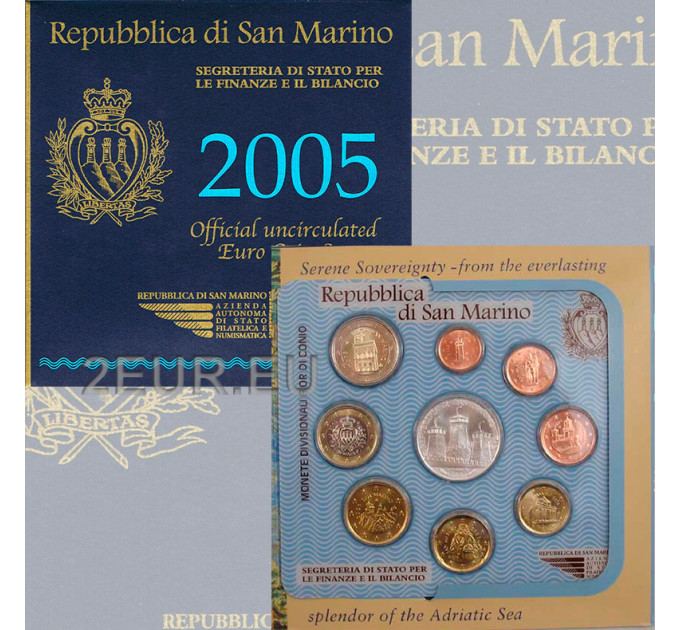 San Marino Euro komplekt BU + 5 euro hõbemünt 2005
