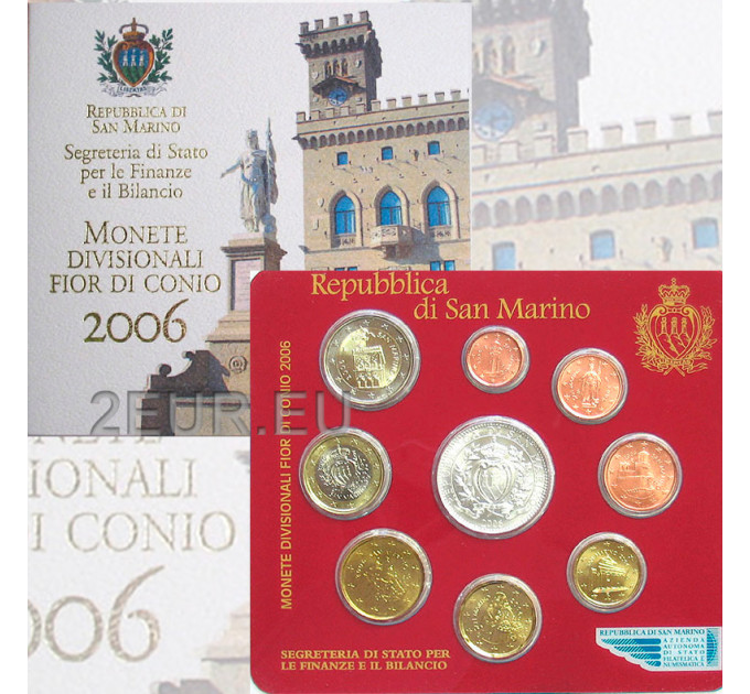 Сан-Марино Eвро набор BU + 5 евро Серебряная монета 2006