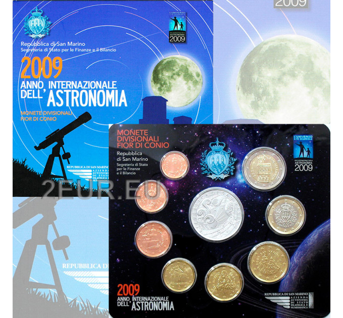Сан-Марино Eвро набор BU + 5 евро Серебряная монета 2009