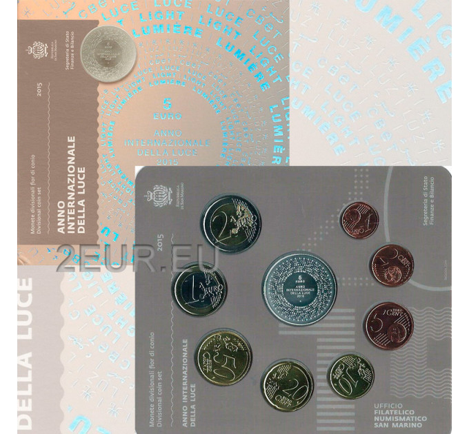 Сан-Марино Eвро набор BU + 5 евро Серебряная монета 2015