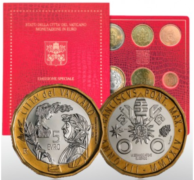 Vatikani komplekt BU + 5 EURO 2024 - Francesco Petrarchi 650. surma-aastapäev
