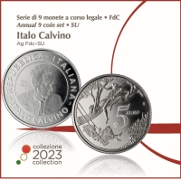 ITALY 2023 - EURO COIN SET + 5 euro SILVER - 100th Anniversary of the birth of Italo Calvino