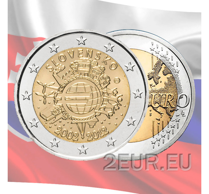 Slovakkia 2 eurot UNC 2012 – 10 aastat euro sularaha