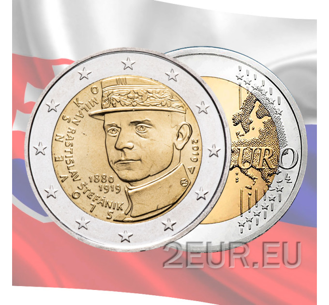 Slovakkia 2 eurot UNC 2019 – Milan Rastislav Stefaniku 100. surma-aastapäev