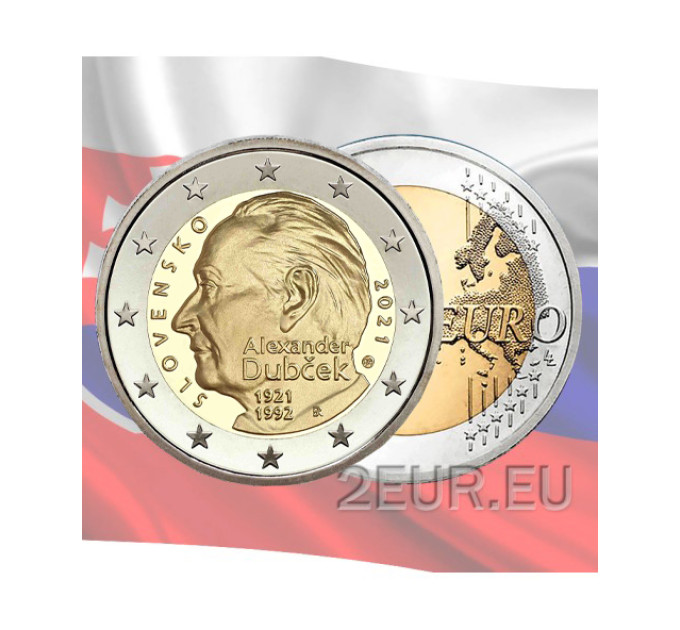 Словакия 2 евро UNC 2021 - 100 лет со дня рождения Александра Дубчека