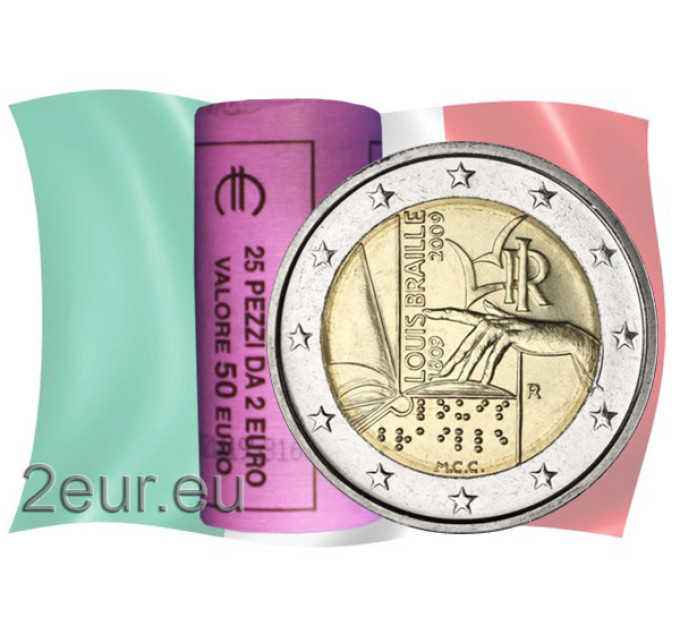 Itaalia 2 euro UNC rull 2009 – Louis Braille'i 200. sünniaastapäev