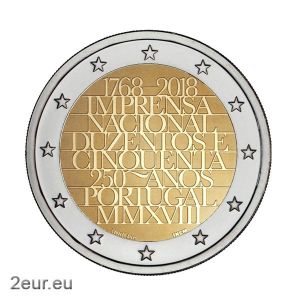 PORTUGAL 2 EURO 2018 -  250TH ANNIVERSARY OF THE PRINTING HOUSE 